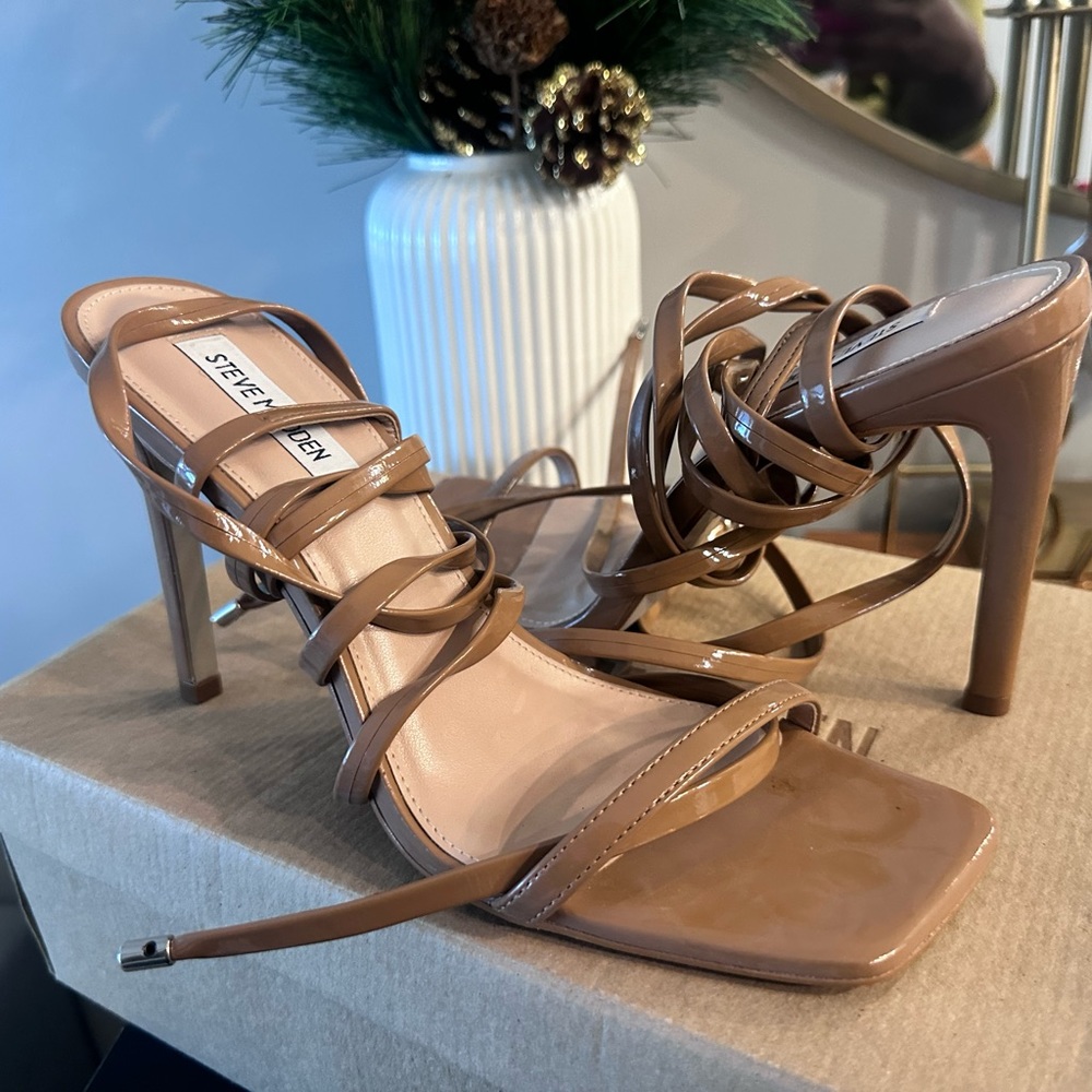 Brown/tan/camel lace up heels